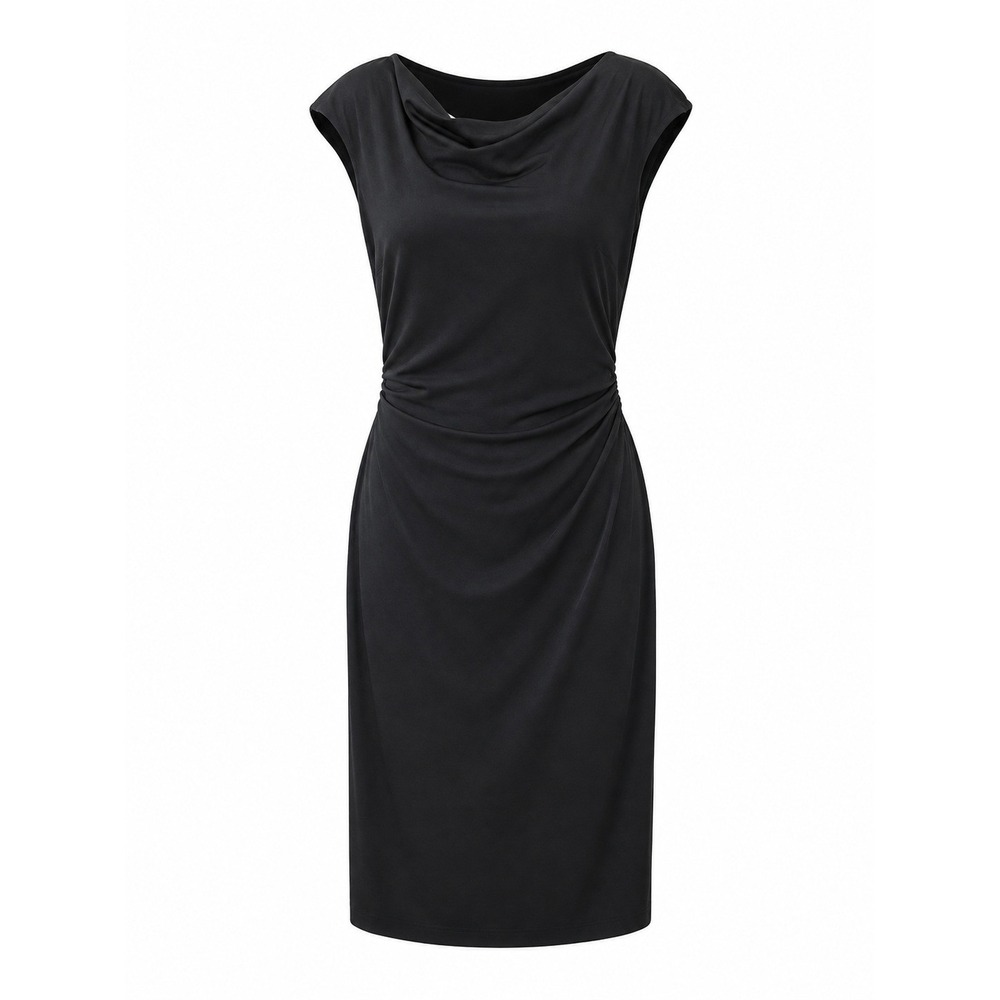David Meister‎ Sheath Dress Women 6 Black Good Ruched Cowl Neck ZBLK1222A